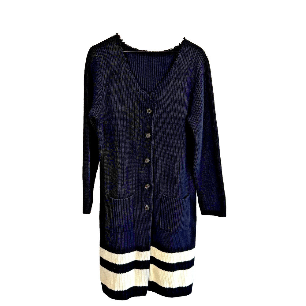 LAUREN RALPH LAUREN Womens Chunky Black White Cardigan Sweater Est Size M READ